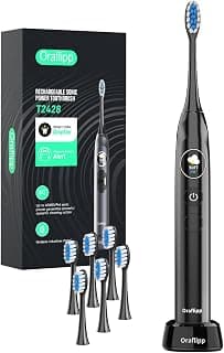 Amazon Deal Alert: Oralflipp Sonic Electric Toothbrush - Smart LED Display & Visual Pressure Sensor, 40,000 VPM Power Toothbrush with 5 Modes, 6 Brush Heads & Inductive Charging Base, 6 Brush Heads,Black