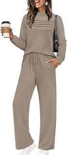 This Solves the Problem: Two Piece Sets for Women Spring Travel Vacation Outfits 2026 Long Sleeve Lounge Sets Side Slit Wide Leg Pants S-3XL