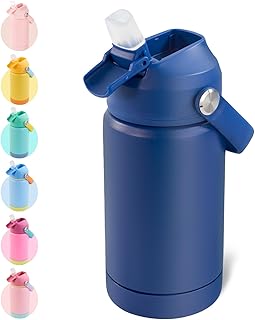 Kerilyn 12oz Kids Water Bottle, Stainless Steel Insulated Water Bottle, Toddler Cup with Straws Leak-Proof, Kids Water Bottles for School Boys Girls, BPA Free, Blue