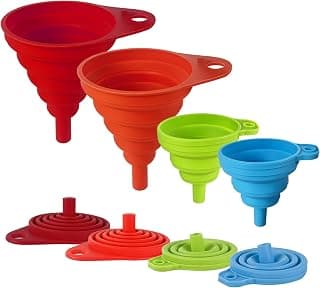 Foldable Silicone Funnel Set (4 Pack) – Collapsible Small & Large Funnels for Kitchen, Water Bottles & Liquid Transfer – Food Grade