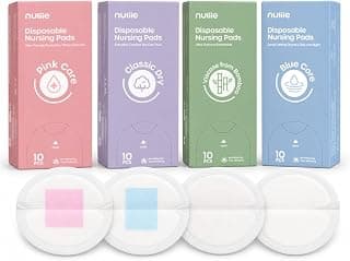 Nuliie 40 Count Disposable Nursing Pads, 4-Type Trial Pack, Soft & Absorbent Breast Pads for Leaking Milk, Ultra-Thin Leak Proof, Skin Friendly Nipple Pads, Breast Feeding Essentials for New Moms