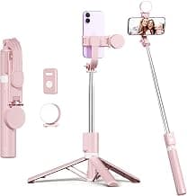 Selfie Stick with Rechargable Remote & Light (1PC), Tripod for iPhone, Cell Phone Stand for Video Recording, Portable Travel Essentials Smartphone Mount Holder, Extendable Vlogging Filming Accessories