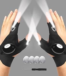 MOIPEJO LED Flashlight Gloves, Gifts for Men Dad Him Boyfriend Husband, Cool Gadget Hands-Free Finger Lights for Camping Fishing Repairing, Fathers Day Christmas Birthday Gift-Black
