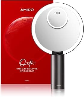 AMIRO 9"LED Makeup Mirror with 10X Magnification,3Colors&6 Brightness,Black | Smart Sensor, Touch-Control, Rechargeable, Cordless, Memory Function, Free Rotation