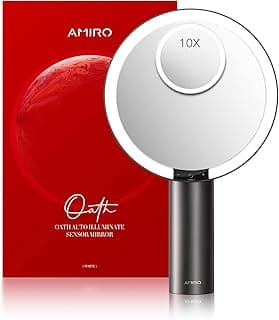 AMIRO 9"LED Makeup Mirror with 10X Magnification,3Colors&6 Brightness,Black | Smart Sensor, Touch-Control, Rechargeable, Cordless, Memory Function, Free Rotation