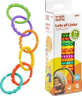 Bright Starts Lots of Links Rings Toys for Stroller or Carrier Seat, BPA-Free, Ages 0 Months Plus, Multicolor, 24 Count