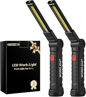 Coquimbo 2 Pack Rechargeable Work Light, Christmas Dad Gifts for Men Him | Mens Stocking Stuffers, White Elephant Gifts for Adults, LED Flashlight Mechanic Tools with Magnetic Base and Hook (Black)