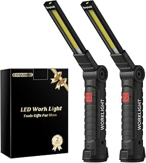 Coquimbo 2 Pack Rechargeable Work Light, Christmas Dad Gifts for Men Him | Mens Stocking Stuffers, White Elephant Gifts for Adults, LED Flashlight Mechanic Tools with Magnetic Base and Hook (Black)