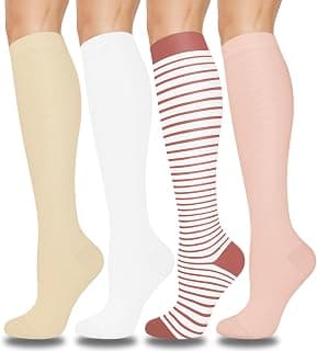 Aoliks Compression Socks for Women and Men 4 Pairs, Mild Support | Long Knee High Stockings for Nurses Running Travel Flying Pregnancy Athletic 15-20 mmHg