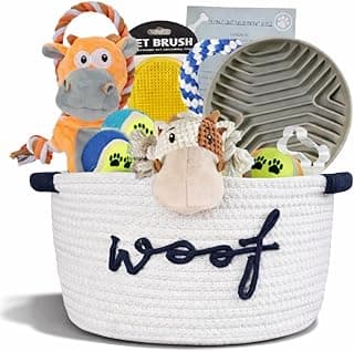 New Puppy Gift Basket - Premium Puppy Starter Kit and Dog Gift Basket | Includes Dog Toys - Perfect Doggie Birthday Gifts - Puppy Necessities with Pet Toy Basket