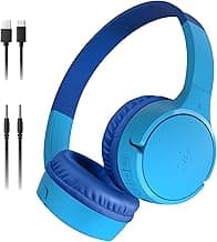 Belkin SoundForm Mini Bluetooth Kids Headphones, On Ear, 30H Battery Life | Toddler headphones, 85dB Volume Limit, Built-in Mic, Wired Connection Option, iPad, Android Tablet, School, Travel