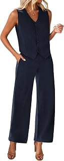 Perfect Gift Idea: Womens Two Piece Outfits Summer Fashion Button V Neck Crop Vest Blazer and Wide Leg Pants Suit Matching Sets