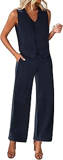 Perfect Gift Idea: Womens Two Piece Outfits Summer Fashion Button V Neck Crop Vest Blazer and Wide Leg Pants Suit Matching Sets
