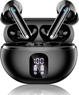 Wireless Earbuds, Bluetooth 5.4 Ear Buds Bass Stereo, Headphones with Noise Cancelling Mic, LED Display in Ear Earphones Clear Calls, IP7 Waterproof Bluetooth Earbuds for Phone/Android/iPad Dark Black