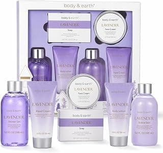 BODY & EARTH Bath and Body Gift Box for Women- 6 Pcs Lavender Bath Kit for Women Spa Set, Birthday, Christmas Gift Set Includes Bubble Bath, Shower Gel, Body Lotion