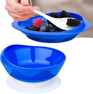 Spill Proof Scoop Plate and Bowl with Non-Skid Suction Base, Adaptive Self-Feeding Dinnerware for Elderly and Disabled