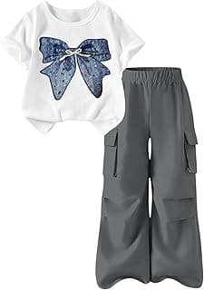 Girls 2 Piece Outfits Spring Dressy Fashion Tshirts and Cargo Pants Sets for Teens 2026 Kids Summer Clothes Casual