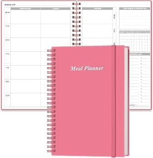 Weekly Meal Planner - A5 Weekly & Daily Meal Prep Journal with Shopping and Grocery Lists for Menu Planning, 93 Sheets/186 Pages Healthy Diet & Weight Loss Tracking, Undated, 52 Weeks, Lasts 1 Year,