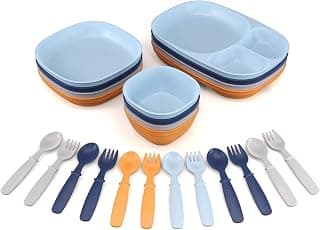MightyMoe Toddler Dinnerware Set, 24pc Plates Trays & Bowls - Made in USA, Microwave and Dishwasher Safe, BPA Free, Shatter Resistant, Sunset Color, Toddler Tableware