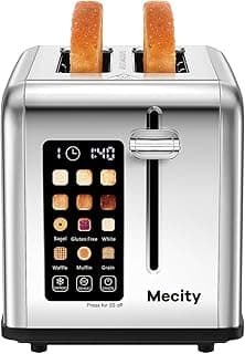 Mecity 2 Slice Toaster Touch Screen 1.5" Wide Slot, Stainless Steel Smart Bread Toaster for Bagel Muffin Waffle Gluten Free Breads, Timer, Defrost, Reheat, 120V 825W