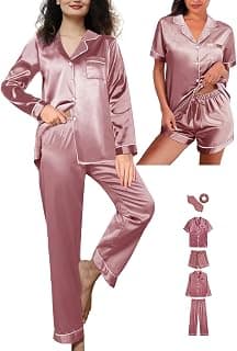 WJing Yi Jia 6Pcs Womens Silk Satin Pajamas Set XS-XXL Pajama Sets Pjs Set Button Down Pj Sets Sleepwear Loungewear