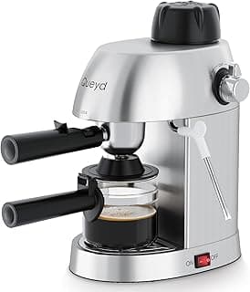 Queyd 3.5 Bar 4 Cup Espresso Cappuccino Machine, Stainless Steel Espresso Machine, Compact Expresso Machines for Home, Latte and Cappuccino Machine with Milk Frother, Dual Safety Switches, 800W