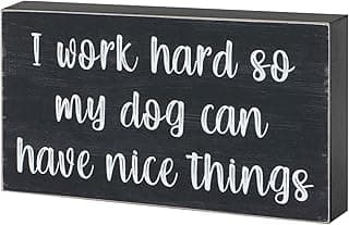 Esur Funny Home Office Desk Decor for Women Men Gifts for Dog Lovers, Cute Motivational Farmhouse 5 x 8 Inches Wooden Box Sign, I Work Hard So My Dog Can Have Nice Things