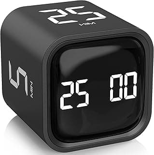 Rotating Pomodoro Timer 5/25/10/50, Desk Productivity Flip Timer, ADHD Tool | Countdown/Stopwatch Cube Timer, Vibration/High/Low Volume/Custom Modes, for Work Study, Back to School, Kitchen