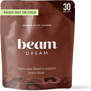 BEAM Dream Sleep Powder – Magnesium Sleep Aid for Adults with Melatonin, L-Theanine, Reishi Mushroom & Apigenin, Sleep Supplement, Sleep Cocoa Hot Chocolate Drink Mix, Brownie Batter, 30 Servings
