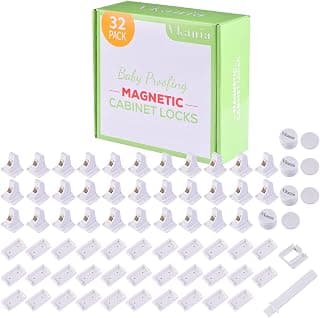 32 Pack Magnetic Cabinet Locks Child Safety | Baby Proof Adhesive Latches for Kitchen Cabinets & Drawers, No Drilling Easy Installation (32 Locks + 4 Keys)