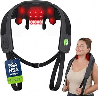 CooCoCo Red Light Neck Massager with Heat, 6D Shiatsu, 660nm & 850nm | Cordless Neck And Shoulder Massager, Neck Massager for Pain Relief Deep Tissue, 6D Kneading, Red Light, For Office Workers