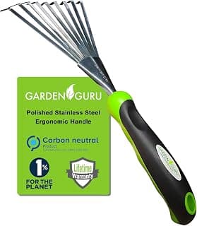 Trending on Amazon: Garden Guru Stainless Steel Hand Rake Soil Tiller with Ergonomic Handle, Great for Gardening, Cultivating, Loosening Soil & Spreading Mulch, Raking Flower Beds