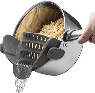 This Solves the Problem: Kitchen Gizmo Snap N' Strain - Silicone Pasta Strainer Clip-On for Pots and Pans - Heat Resistant Colander for Vegetables and Noodles - Kitchen Gadgets for Cooking - Space-Saving Design - Gray