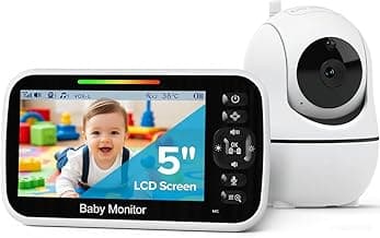 GoodBaby 5" Baby Monitor with Camera and Audio, No WiFi Secure FHSS, 30-Hour Battery, Remote PTZ, Auto Night Vision, Room Temperature, Two-Way Audio,Lullabies,1000ft Range