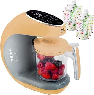 EVLA'S Baby Food Maker, Steamer, Blender, Baby Food Processor for Healthy Homemade Baby Food in Minutes, Touch Screen with 6 Reusable Food Pouches, Baby Registry Essential, Peach