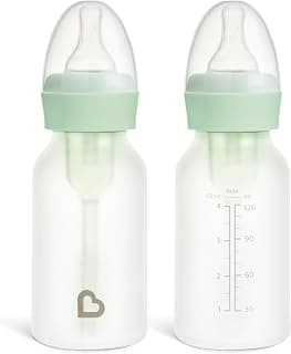 Munchkin Bond Silicone Coated Glass Baby Bottles - Anti-Colic Feeding System with Natural Feel Nipples, 4 Ounce, 2 Pack, Mint/Green