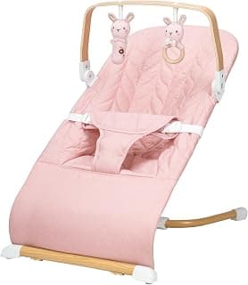 Portable Baby Bouncer, Bouncer Seat for Babies 0-12 Months, 3 Recline Positions, Foldable Baby Rocker Chair with Removable Wooden Bar, Pink