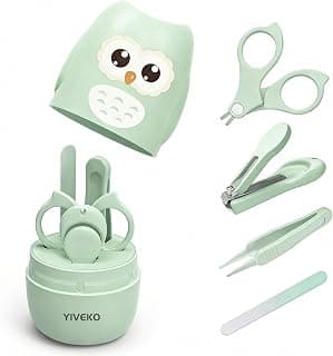 Baby Nail Kit, 4-in-1 Baby Nail Care Set with Cute Case, Baby Nail Clippers, Scissors, Nail File & Tweezers, Baby Manicure Kit and Pedicure kit for Newborn, Infant, Toddler, Kids-Owl Green
