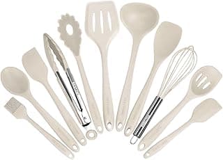 Kitchen Utensil Set - 11 Cooking Utensils - Colorful Silicone Kitchen Utensils - Nonstick Cookware with Spatula Set - Colored Best Kitchen Tools Kitchen Gadgets (Khaki)