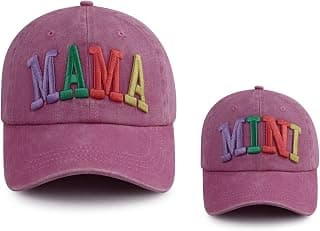 2PCS Mama and Mini Hats for Women Girls, Funny Adjustable Embroidered Cotton 3D Mom Daughter Baseball Cap