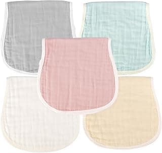 MUKIN Baby Muslin Burp Cloths and Burping Cloth,Soft Absorbent for Boys Girls,5 Pack Cotton Newborn Burp Bibs face Cloths (Multicolored)