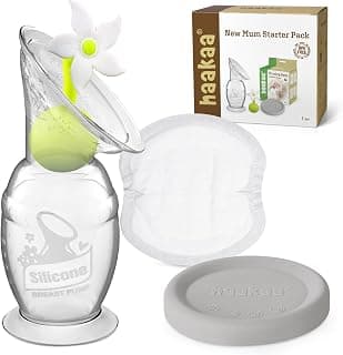 New Mom Starter Kit with 5oz/150ml Breast Pump & 36 Nursing Pads | 150ml Silicone Breast Pump with Flower Stopper, Leakproof Silicone Cap and 36 Disposable Nursing Pads for Breastfeeding Moms