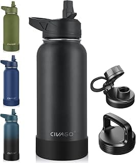 Large Metal Sports Water Jug, Leakproof Reusable Wide Mouth Thermal Flask Cup with Silicone Boot, BPA-Free, Black