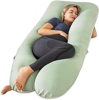 Meiz Pregnancy Pillow, U Shaped Pregnancy Pillows for Sleeping Cooling, 55 Inch Maternity Pillow for Pregnant Women, Body Pillows for Adults, Rayon Cover from Bamboo, Sage Green