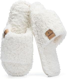 Fuzzy Open Toe Slippers for Women Indoor with Comfy Memory Foam