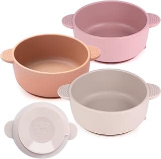 BPA Free, Stay Put Soft Safe Baby Led Weaning Supplies for Food Bowl, Microwave and Dishwasher Safe,Purple