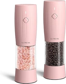 Ultrean Electric Salt and Pepper Grinder Set, USB-C Rechargeable, Salt and Pepper Shakers Spice Mill with 6 Adjustable Coarseness LED Light Larger Capacity, Kitchen Gadget, Gift for Women Mom, Pink