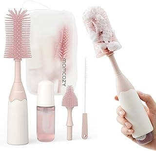 Momcozy Baby Bottle Brush Kit, Push-Press Foam Design, Pink | Portable for Home & Travel, Bottle Cleaner Brush for Breast Pumps & Nipple, Newborn Essentials, Food-Grade BPA-Free