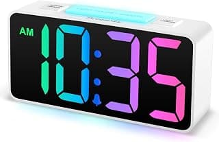 DreamSky Small Digital Alarm Clock with Night Light for Kids Bedroom | RGB Desk Clock with Large Numbers for Teens Boys, Brightness Dimmer, Adjustable Alarm Volume, USB Port, USB-C Adapter Powered