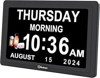 Soobest Dementia Clocks for Seniors, 7” Digital Date Clock Large Display | 20 Alarm Reminders 3 Ringtones for Memory Loss Alzheimers Elderly, Dimmable Calendar Clock Day Time, Auto DST, Plug In